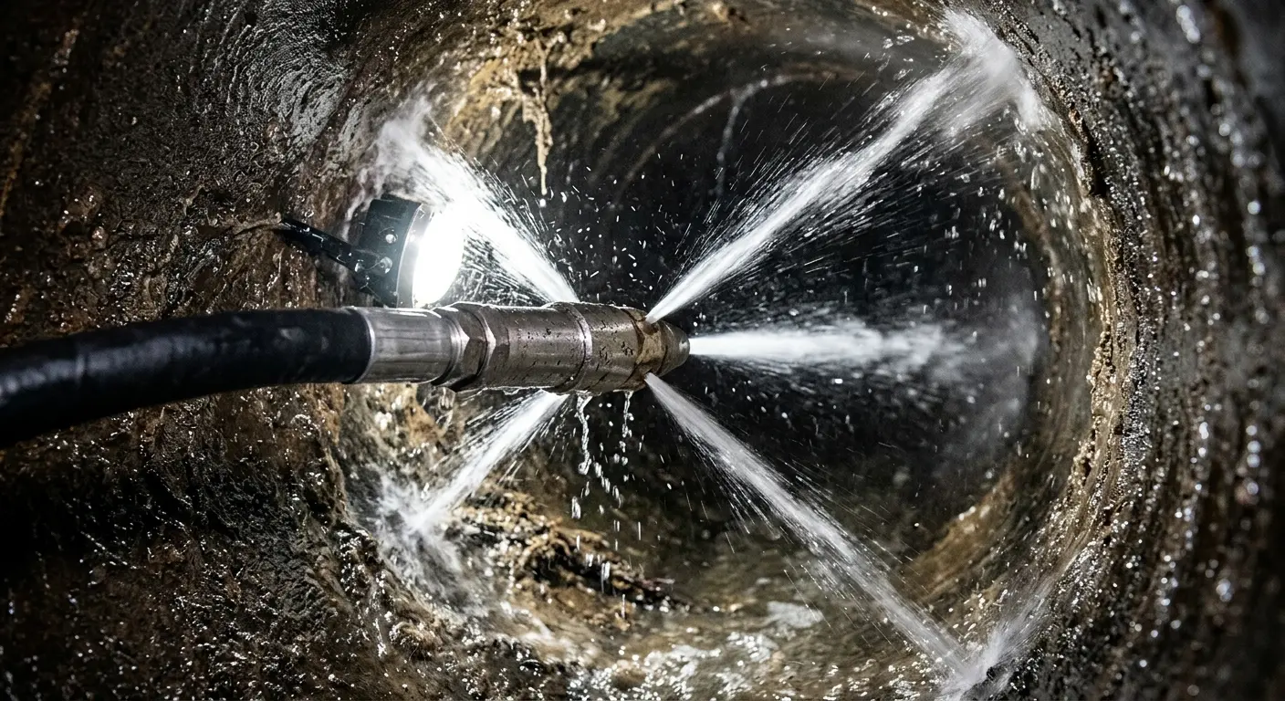 High-pressure hydro jetting nozzle cleaning sewer pipe for Storm Drain Cleaning in Vernon